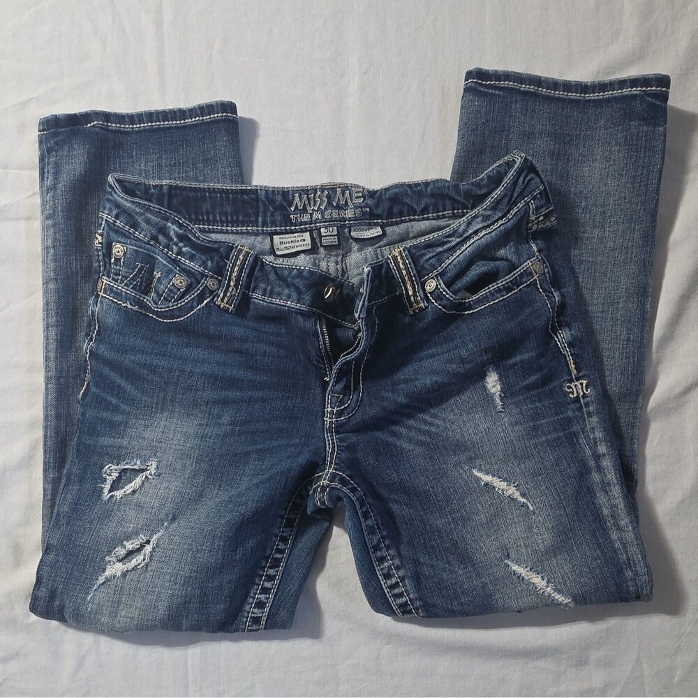 Women Capri Jeans Miss Me The M Series Blue Medium Wash Distressed Slim Fit